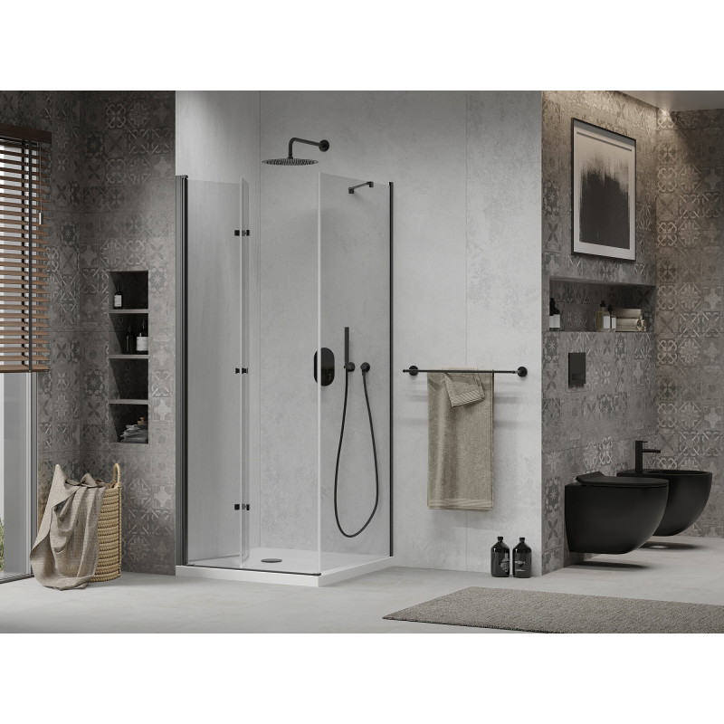 Mexen Lima folding shower enclosure 90 x 90 cm, transparent, black + Flat tray, white - 856-090-090-70-00-4010B
