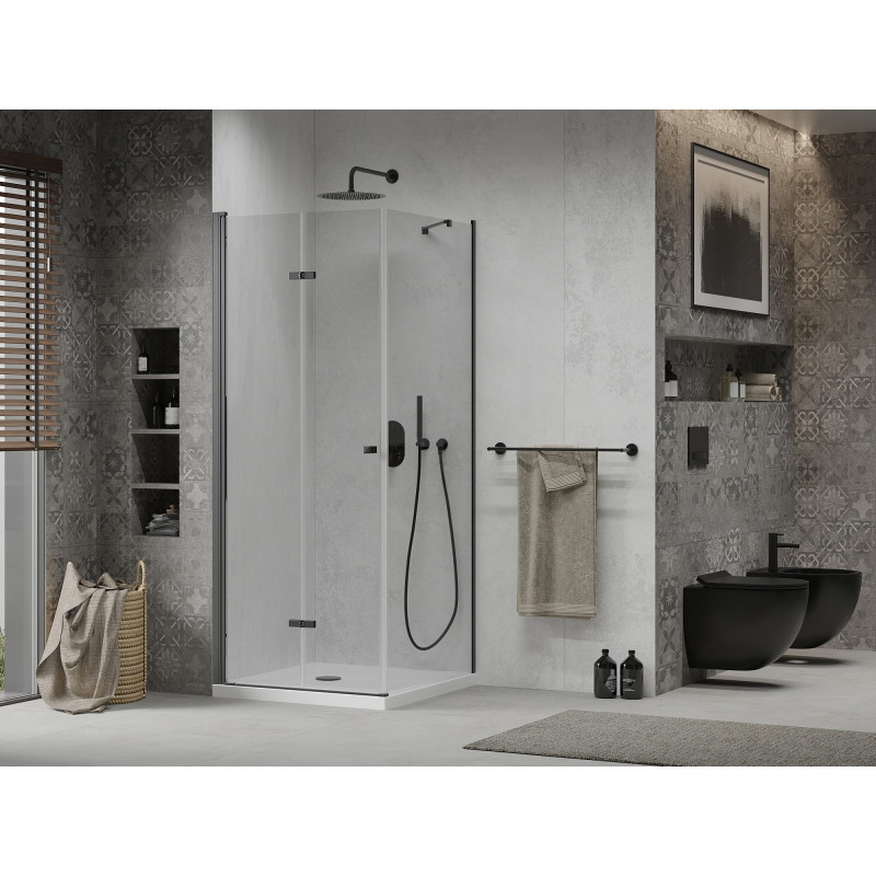 Mexen Lima folding shower enclosure 90 x 90 cm, transparent, black + Flat tray, white - 856-090-090-70-00-4010B