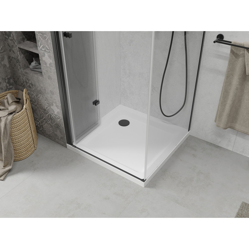 Mexen Lima folding shower enclosure 90 x 90 cm, transparent, black + Flat tray, white - 856-090-090-70-00-4010B