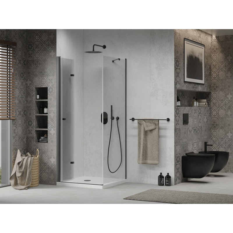 Mexen Lima folding shower enclosure 90 x 90 cm, transparent, black + Flat tray, white - 856-090-090-70-00-4010B