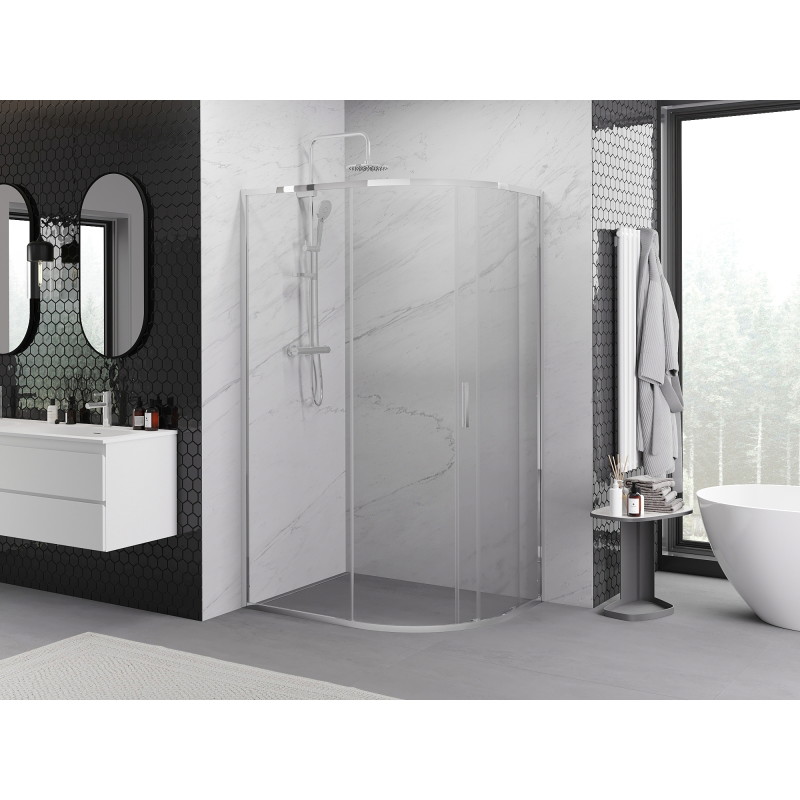 Mexen Exo-S cabine de duche semicircular assimétrica deslizante 100 x 80 cm, transparente, cromada - 8131-100-080-01-00