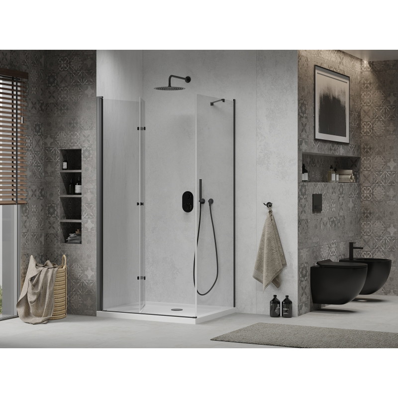 Mexen Lima kokkuvolditav dušinurk 90 x 110 cm, läbipaistev, must + Flat dušialus, valge - 856-090-110-70-00-4010B