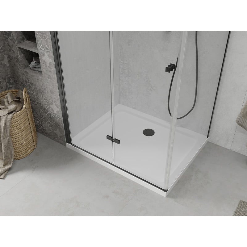 Mexen Lima faltbare Duschkabine 90 x 110 cm, transparent, schwarz + Flachwanne, weiß - 856-090-110-70-00-4010B