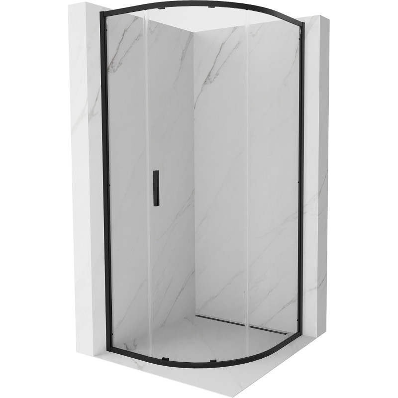 Mexen Exo-S kabina prysznicowa półokrągła rozsuwana 70 x 70 cm, transparent, czarna - 8131-070-070-70-00