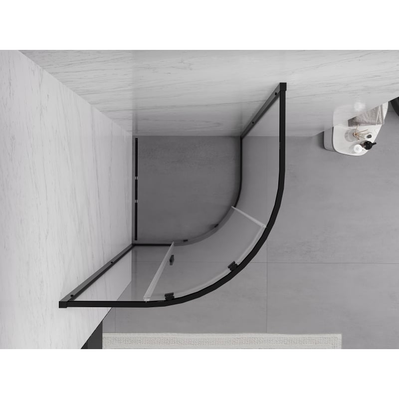 Mexen Exo cabine de duche semicircular deslizante 80 x 80 cm, transparente, preta - 8131-080-080-70-00