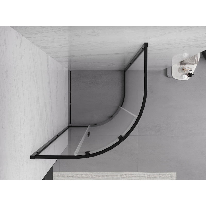 Mexen Exo polkrožna drsna tuš kabina 80 x 80 cm, prozorna, črna - 8131-080-080-70-00