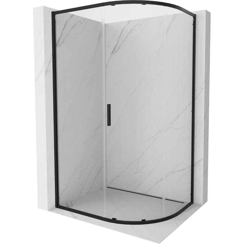 Mexen Exo Duschkabine Halbkreis asymmetrisch Schiebetür 100 x 80 cm, transparent, schwarz - 8131-100-080-70-00