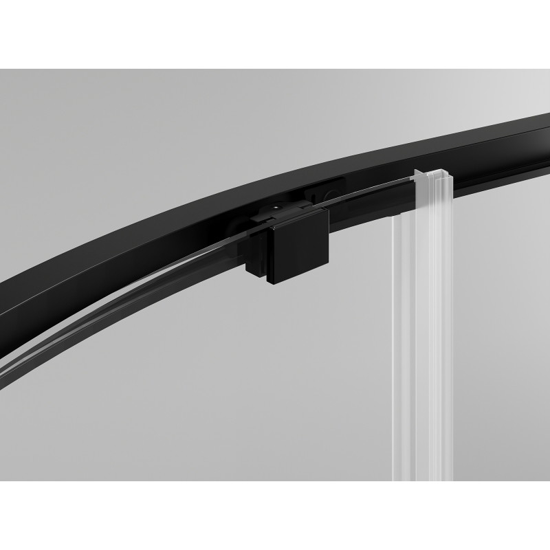 Mexen Exo asimetrična polkrožna drsna tuš kabina 90 x 80 cm, prosojna, črna - 8131-090-080-70-00