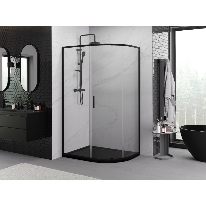 Mexen Exo-S cabine de duche semicircular assimétrica de correr 100 x 90 cm, transparente, preta - 8131-100-090-70-00