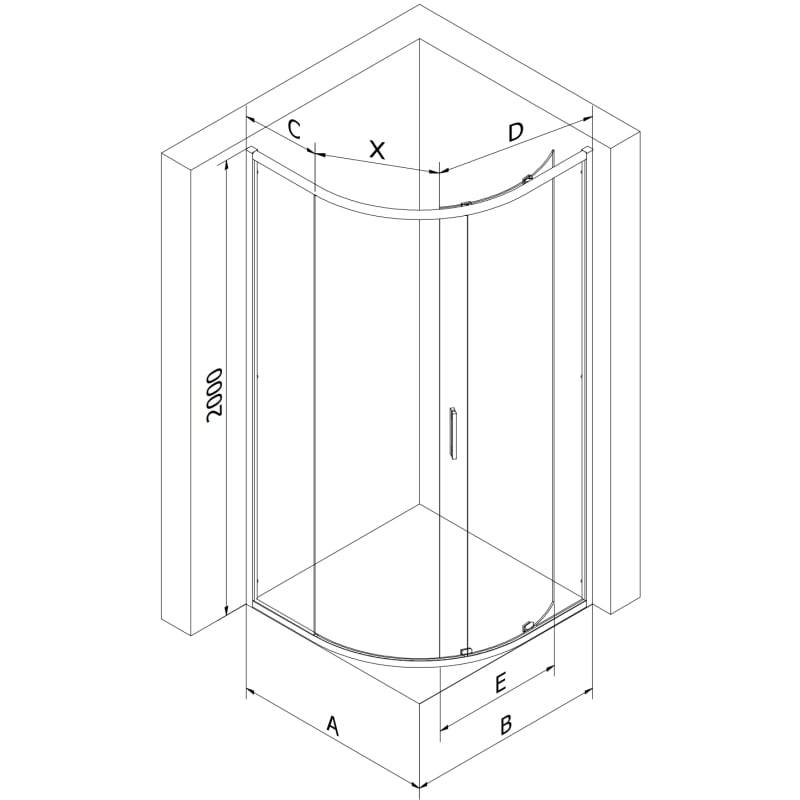Mexen Exo-S halbrunde Duschkabine mit Schiebetür 80 x 80 cm, transparent, schwarz - 8131-080-080-70-00