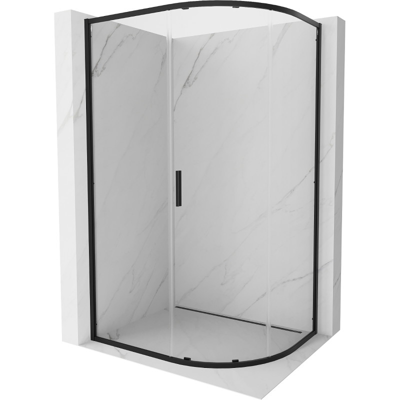Mexen Exo-S asimeetriska, puslokveida dušas kabīne ar bīdāmām durvīm 120 x 90 cm, caurspīdīga, melna