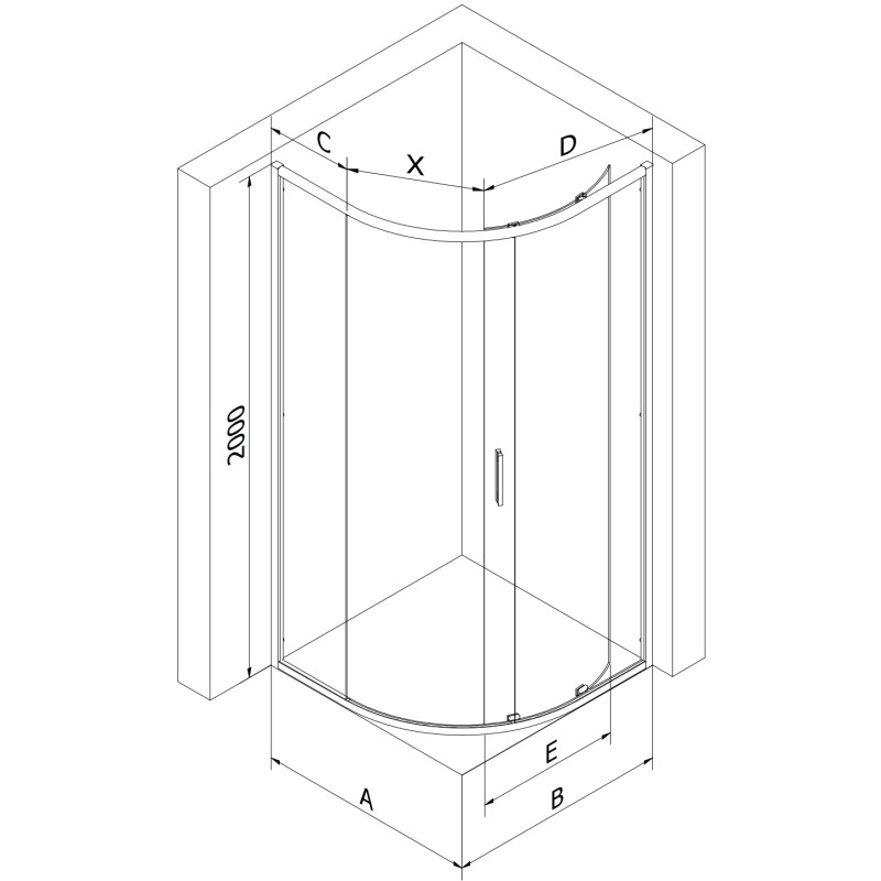 Mexen Exo-S kabina prysznicowa półokrągła rozsuwana 70 x 70 cm, transparent, czarna - 8131-070-070-70-00