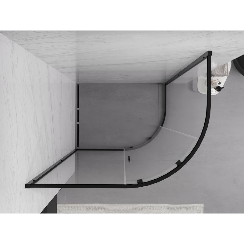 Mexen Exo cabina doccia semicircolare asimmetrica scorrevole 100 x 80 cm, trasparente, nera - 8131-100-080-70-00