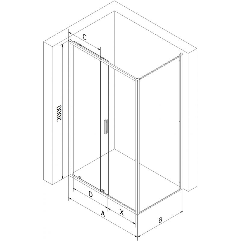 Mexen Exo drsna tuš kabina 155 x 95 cm, prozorna, črna - 8151-155-095-70-00