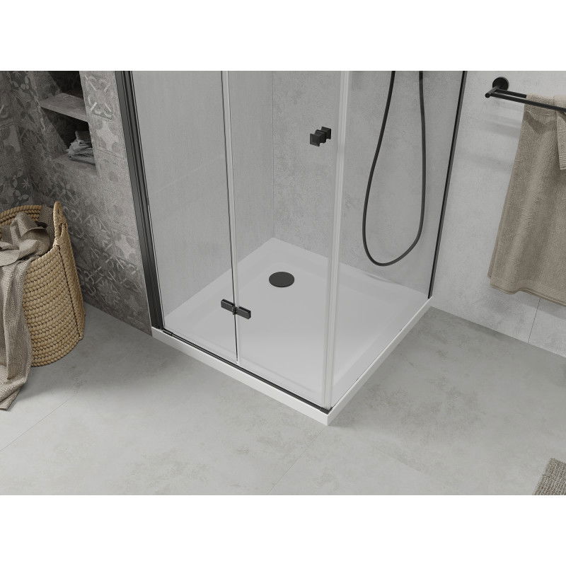 Mexen Lima cabine de duche dobrável 70 x 70 cm, transparente, preta + base de duche Flat, branca - 856-070-070-70-00-4010B