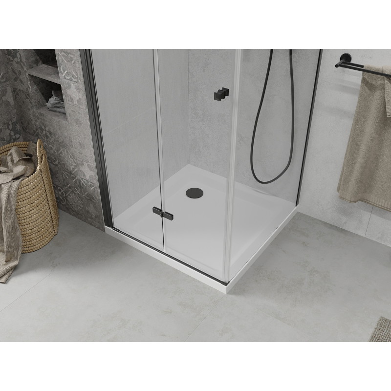 Mexen Lima kokkupandav dušinurk 70 x 70 cm, läbipaistev, must + Flat dušialus, valge - 856-070-070-70-00-4010B