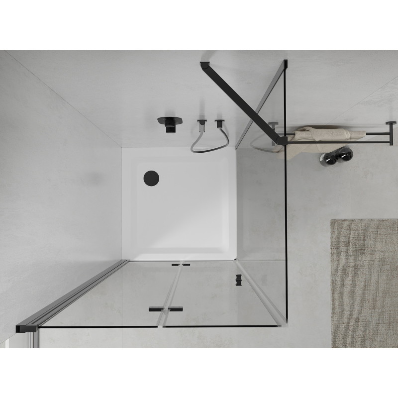 Mexen Lima sklopiva tuš kabina 70 x 70 cm, prozirna, crna + Flat tuš kada, bijela - 856-070-070-70-00-4010B