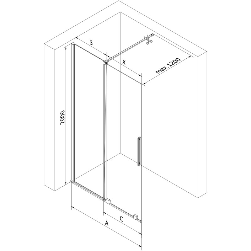 Mexen Velar dušisein, valge, 100 x 200 cm, lükanduks, grafiit, 8 mm - 871-100-000-43-20
