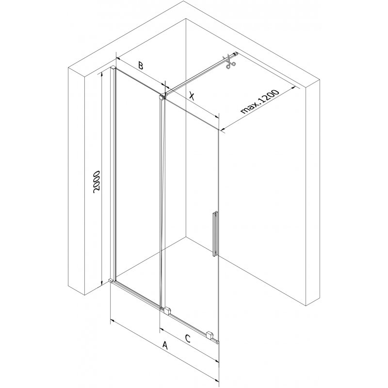 Mexen Velar sliding shower wall Walk-in 100 x 200 cm, graphite 8 mm, brushed gun gray - 871-100-000-43-66