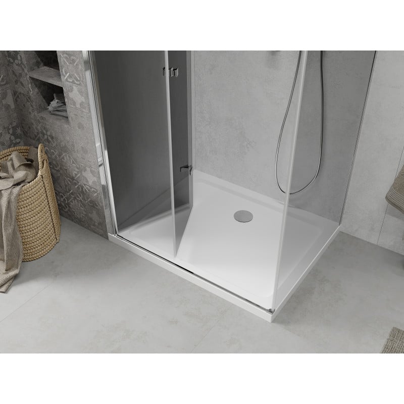 Mexen Lima faltbare Duschkabine 80 x 70 cm, Graphit, Chrom + Duschwanne Flat, weiß - 856-080-070-01-40-4010