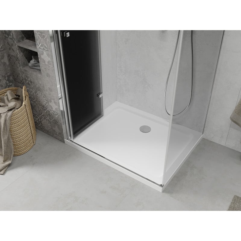 Mexen Lima faltbare Duschkabine 80 x 70 cm, Graphit, Chrom + Duschwanne Flat, weiß - 856-080-070-01-40-4010