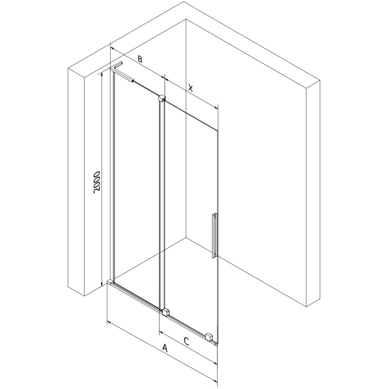 Mexen Velar L klizna stijena koja se pomiče Walk-in 90 x 200 cm, grafit 8 mm, gun gray brušeni - 871-090-003-43-66