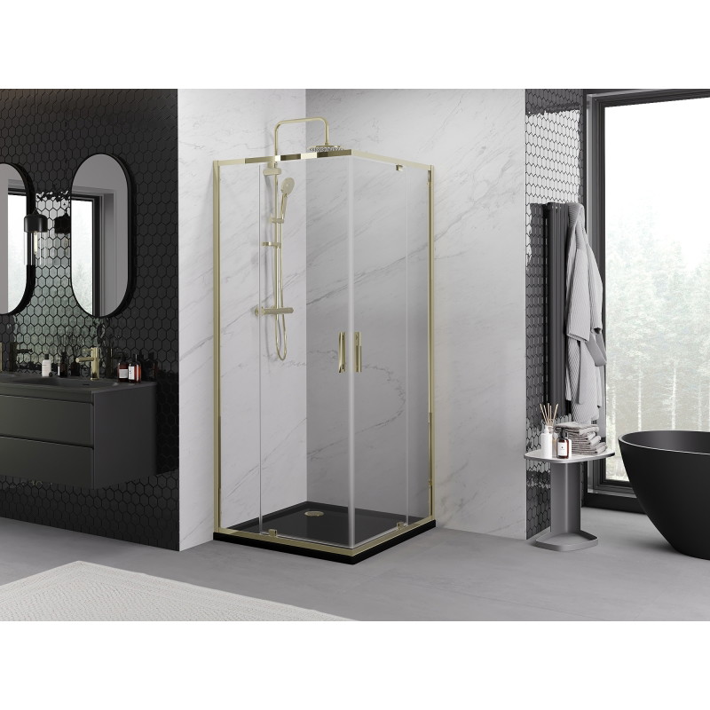Mexen Exo-R Duo četrstūrveida dušas kabīne atverama 80 x 80 cm, caurspīdīga, zelta - 8110-080-080-50-00