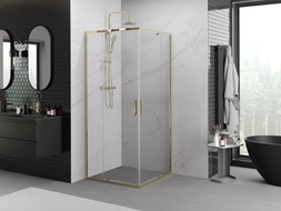 Mexen Exo-R Duo quadratische Duschkabine mit Schwingtür 90 x 90 cm, transparent, gold - 8110-090-090-50-00