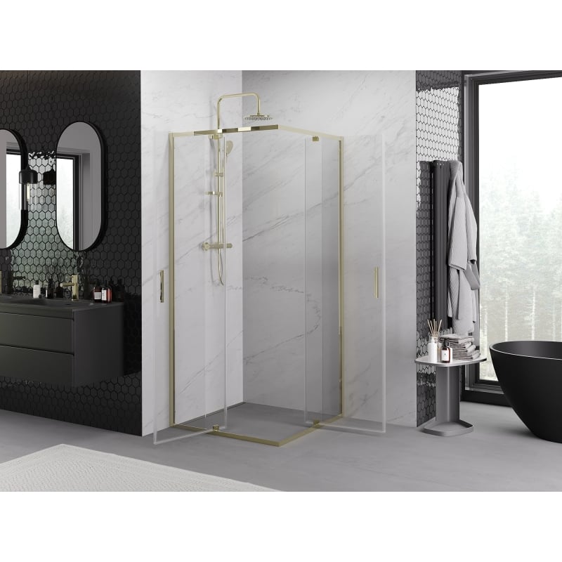Mexen Exo-R Duo quadratische Duschkabine mit Schwingtür 90 x 90 cm, transparent, gold - 8110-090-090-50-00