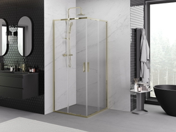 Mexen Exo-S Duo cabine de douche carrée coulissante 80 x 80 cm, transparent, dorée - 8111-080-080-50-00