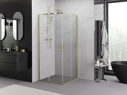 Mexen Exo cabine de douche carrée coulissante 90 x 90 cm, transparent, or - 8111-090-090-50-00