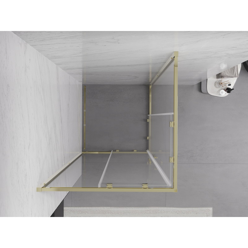 Mexen Exo-S Duo τετράγωνη συρόμενη καμπίνα ντους 100 x 100 cm, διάφανη, χρυσή