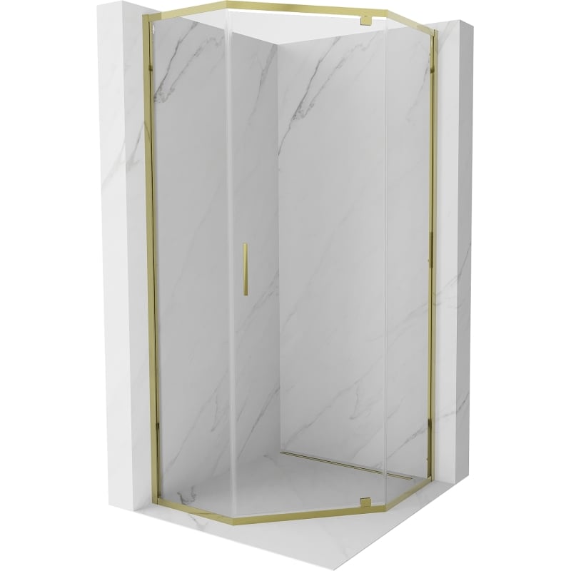 Mexen Exo-R kabina prysznicowa pięciokątna uchylna 80 x 80 cm, transparent, złota - 812-080-080-50-00