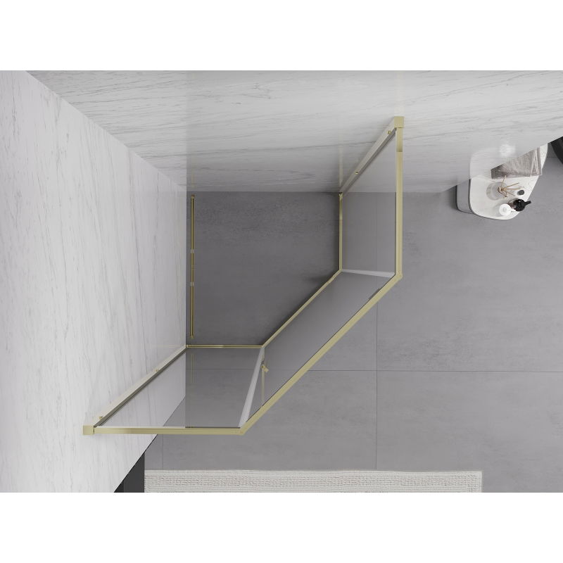Mexen Exo fünfeckige Duschkabine klappbar 80 x 80 cm, transparent, gold - 812-080-080-50-00