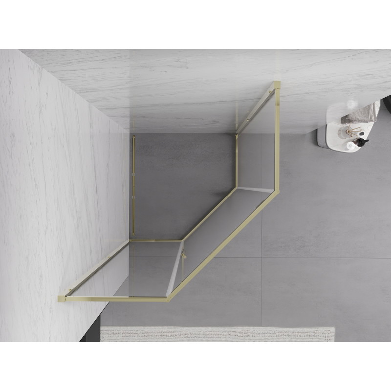 Mexen Exo-R cabina de ducha pentagonal abatible 80 x 80 cm, transparente, dorada - 812-080-080-50-00