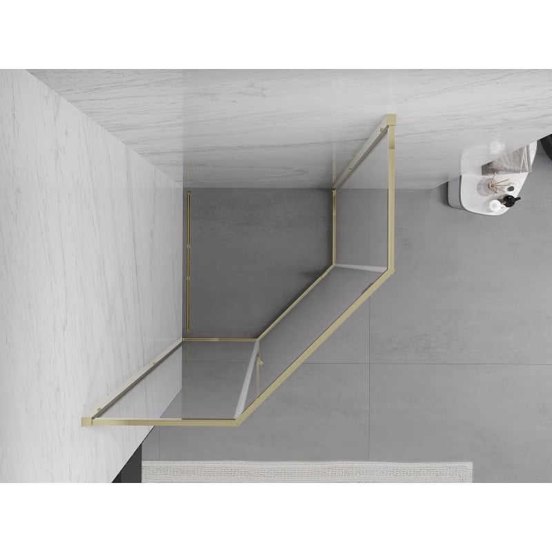 Mexen Exo femkantig duschkabin med gångjärnsdörr 90 x 90 cm, transparent, guld - 812-090-090-50-00