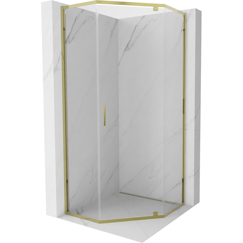 Mexen Exo fünfeckige Duschkabine, schwenkbar 100 x 100 cm, transparent, gold - 812-100-100-50-00
