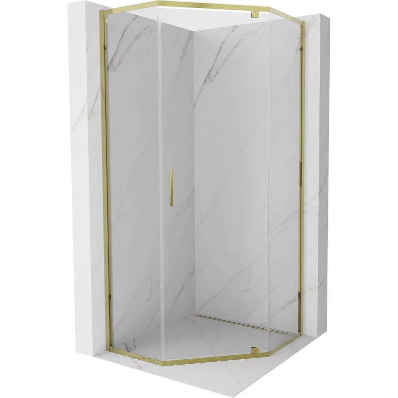 Mexen Exo kabina prysznicowa pięciokątna uchylna 100 x 100 cm, transparent, złota - 812-100-100-50-00