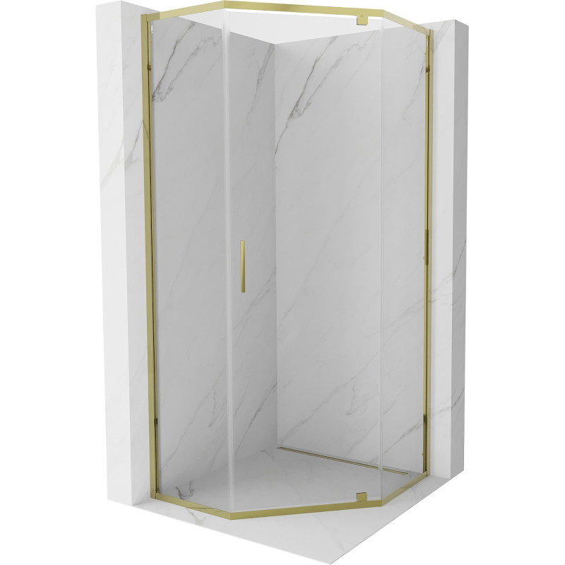 Mexen Exo-R kabina prysznicowa pięciokątna uchylna 100 x 100 cm, transparent, złota - 812-100-100-50-00