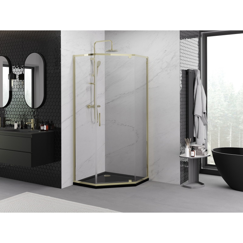 Mexen Exo-R fünfeckige Duschkabine, 100 x 100 cm, transparent, gold - 812-100-100-50-00