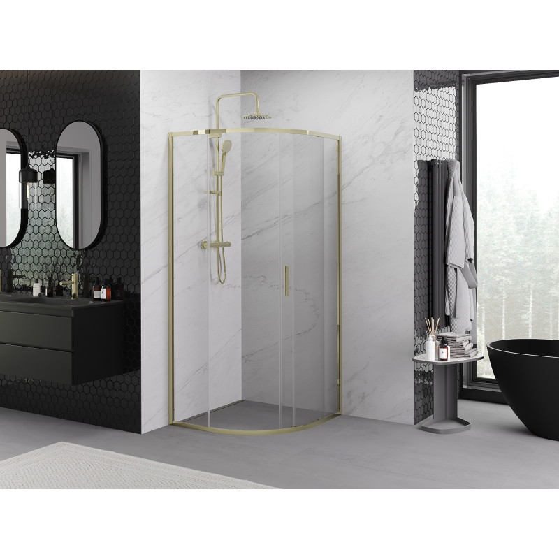 Mexen Exo-S καμπίνα ντους ημικυκλική συρόμενη 70 x 70 εκ., διάφανη, χρυσή