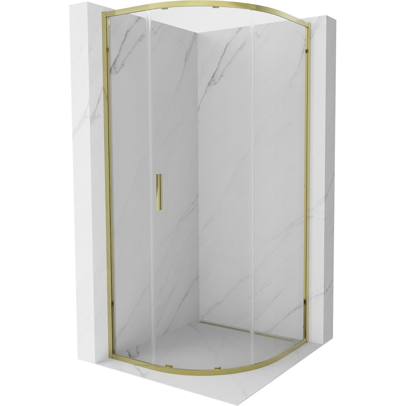 Mexen Exo-S kabina prysznicowa półokrągła rozsuwana 80 x 80 cm, transparent, złota - 8131-080-080-50-00