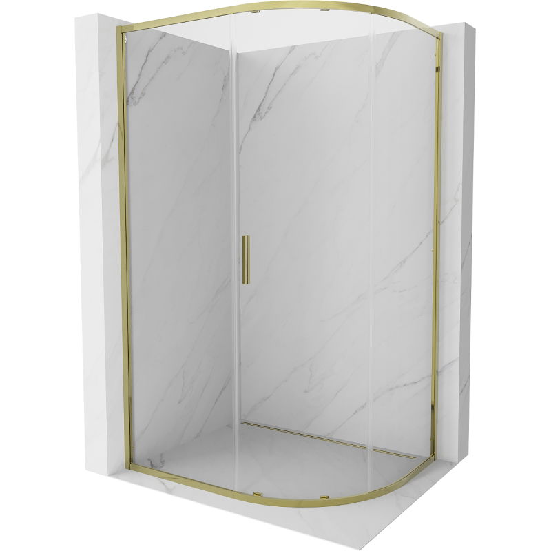 Mexen Exo Duschkabine, halbrund, Schiebetür 90 x 80 cm, transparent, gold - 8131-090-080-50-00