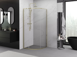 Mexen Exo-S kabina prysznicowa półokrągła rozsuwana 90 x 90 cm, transparent, złota - 8131-090-090-50-00