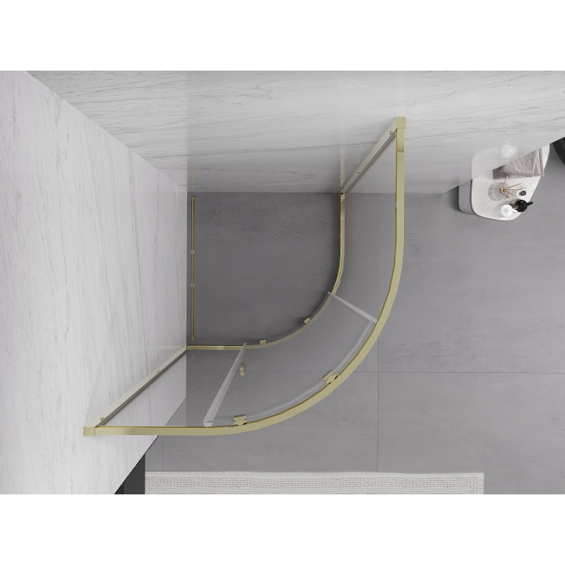 Mexen Exo-S polkrožna prha s pomičnimi vrati 90 x 90 cm, prozorna, zlata - 8131-090-090-50-00