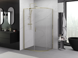 Mexen Exo-S cabina doccia semicircolare scorrevole 100 x 90 cm, trasparente, dorata - 8131-100-090-50-00