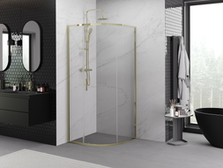 Mexen Exo-S halvrund skjutbar duschkabin 100 x 100 cm, transparent, guld - 8131-100-100-50-00
