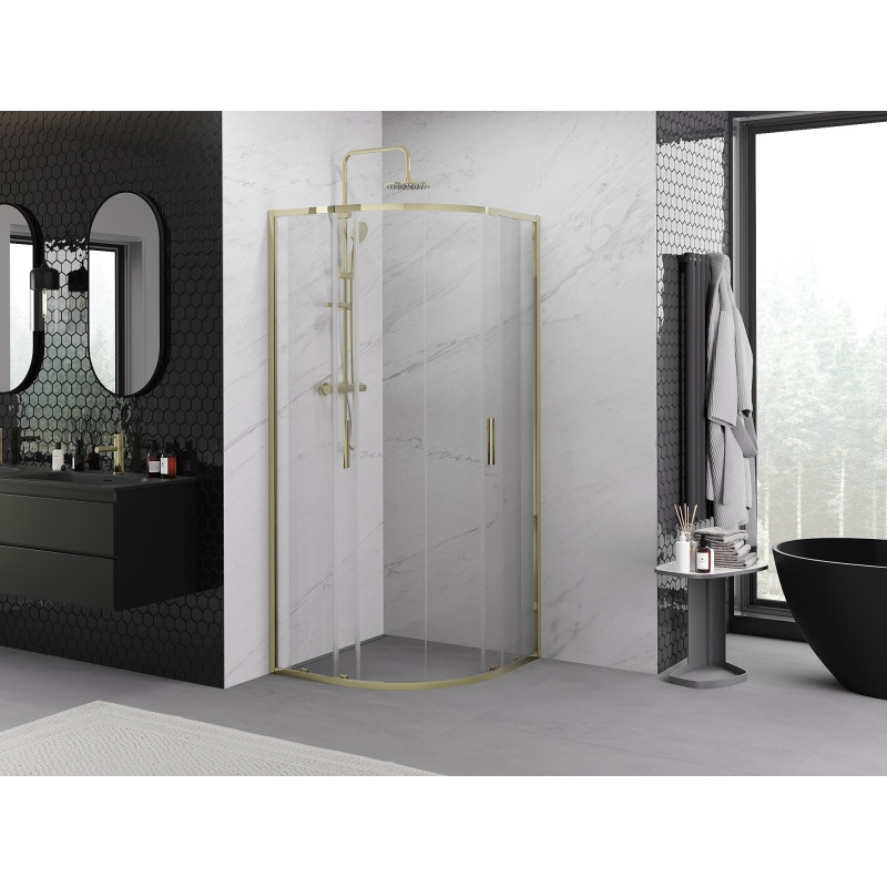 Mexen Exo-S Duo ημικυκλική καμπίνα ντους συρόμενη 80 x 80 cm, διάφανη, χρυσή