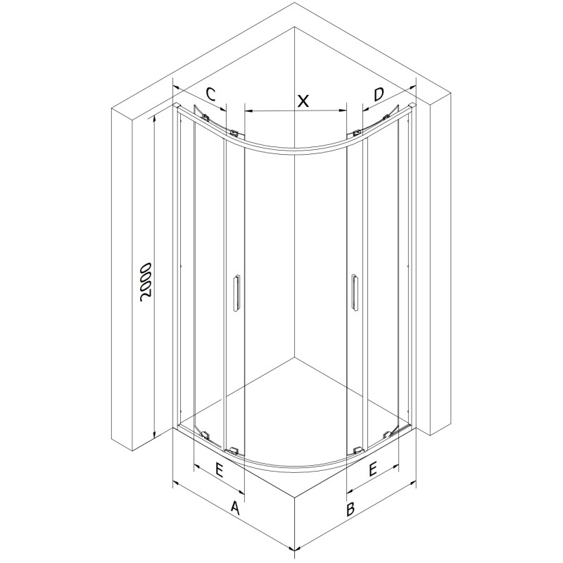 Mexen Exo-S Duo kabina prysznicowa półokrągła rozsuwana 90 x 80 cm, transparent, złota - 8132-090-080-50-00