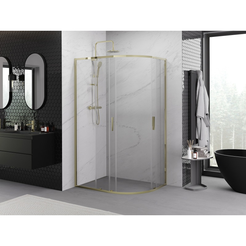 Mexen Exo-S Duo kabina prysznicowa półokrągła rozsuwana 100 x 80 cm, transparent, złota - 8132-100-080-50-00